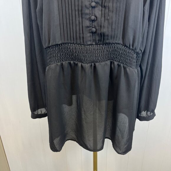 Torrid Button-Front Pleated Blouse Size 3X Sheer Smocked Waist Witchy Goth - Picture 4 of 10